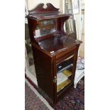 Edwardian mahogany music cabinet with glazed door and upper section with shelf and mirror