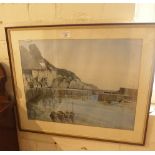 Large watercolour of Polperro Harbour signed Thomson dated '72