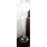 Very large glass lily vase (39") on brass and wood base, a George Washington commemorative glass