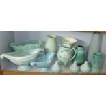 1930s Sylvac green pottery jug, Dartmouth pottery flower vases and other jugs and vases