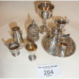 Antique doll's house miniature sterling silver items, inc. trophies, tray, goblets, actual size