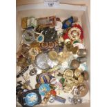 Good lot of badges including military cap badges, enamel thimbles, medallions and some silver bits