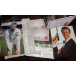 Autographed photos of Roger Moore and Jack Charlton together with a 1st Day Cover signed by David