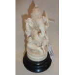 19th c. Indian finely carved ivory Ganesh on wooden stand (A/F)