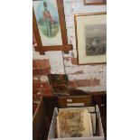 Box of assorted small framed prints and watercolours