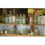 Collection of old bottles including minerals from Bridport and Weymouth, stone and glass jars (two