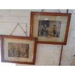 Pair Victorian maple framed chromolitho prints of schoolboys and teachers