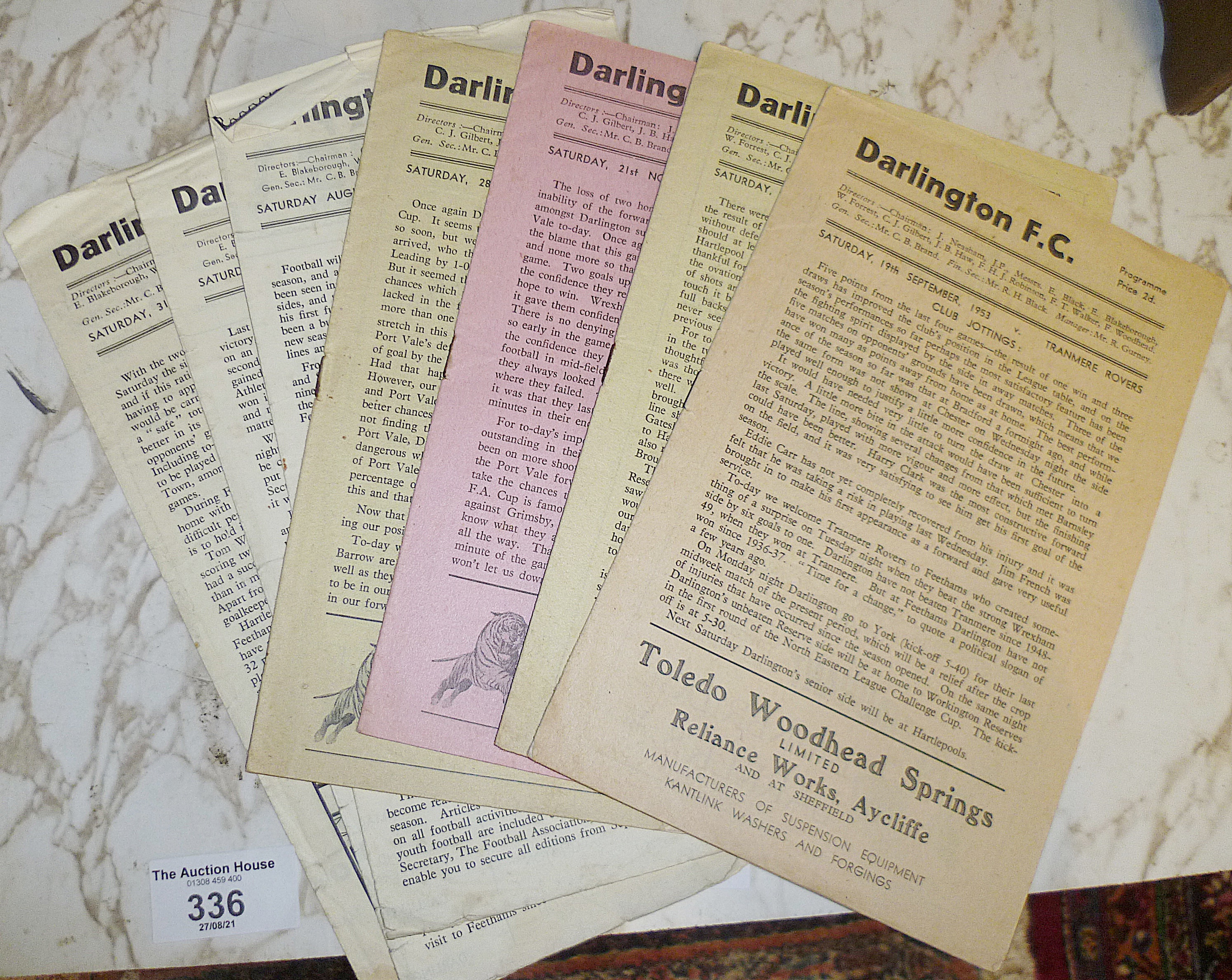 Darlington Football Club programmes (7), early 1950's