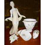 Royal Doulton "Enchanting Evening" figurine, two Spode china vases and two other items