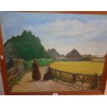 Dutch oil on canvas of a rural scene by A. WILKENS, 20" x 30" (small tear)