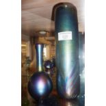 A John Ditchfield "Glasform" lustre glass cylindrical vase, 10" tall and a Ditchfield "Glasform"