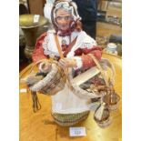 Victorian Pedlar doll with baskets and contents