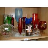 Collection of coloured glass vases