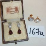 Pearl earrings with screw backs marked as 22k, with another pair, Art Deco style, 9ct in a Liberty