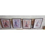 Set of 4 colour prints of female nude studies monogrammed, numbered and titled, 20" x 15" each