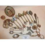 Enamelled spoons and other cutlery, photo frame, etc.