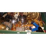 Box of assorted metalware, inc. chrome ice bucket, etc.