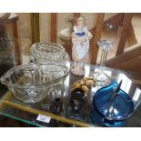 Vintage glass inc. jelly moulds, Murano cockerel dish, etc.