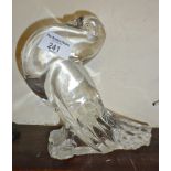 Art Deco crystal glass bookend figure of a pouter pigeon (A/F), possibly designed by Steuben