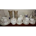Victorian floral painted tea set, a pair of Arts & Crafts chintz Crown Ducal floral vases, etc.