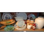 Victorian jelly mould, majolica plate, Poole vase and other china