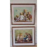 Two framed colour prints of teddy bears and dolls after Deborah Jones