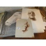 Elizabeth Frink studio original photocopy, together with a brush ink portrait of Elizabeth Frink