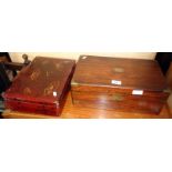 Victorian brass bound rosewood writing slope and a red lacquer box