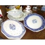 Minton's blue and white china cabbage strainer and a set of meat platters (A/F) together with two