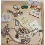 Assorted vintage silver jewellery, earrings, bracelets, brooch, etc.