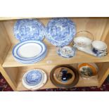 Six TG Green Cornishware plates, other blue and white plates, etc. and an Adams "Cries of London"