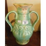 Large Beswick green pottery two-handled vase, 11" tall