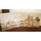 Two 19th c. watercolour paintings of Fort of Sopur, Kashmir on the Jhelum, India, signed and dated