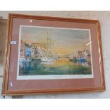 A Sandy Gore colour print of Weymouth Harbour, signed in pencil, 36/850, 24" x 30" framed,