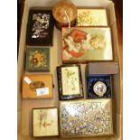 Collection of assorted small boxes, inc. Mauchline Ware pocket watch box, cotton reel boxes, tins
