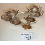Antique doll's house miniature sterling silver tea set on tray - most pieces c. 1905 - Levi &