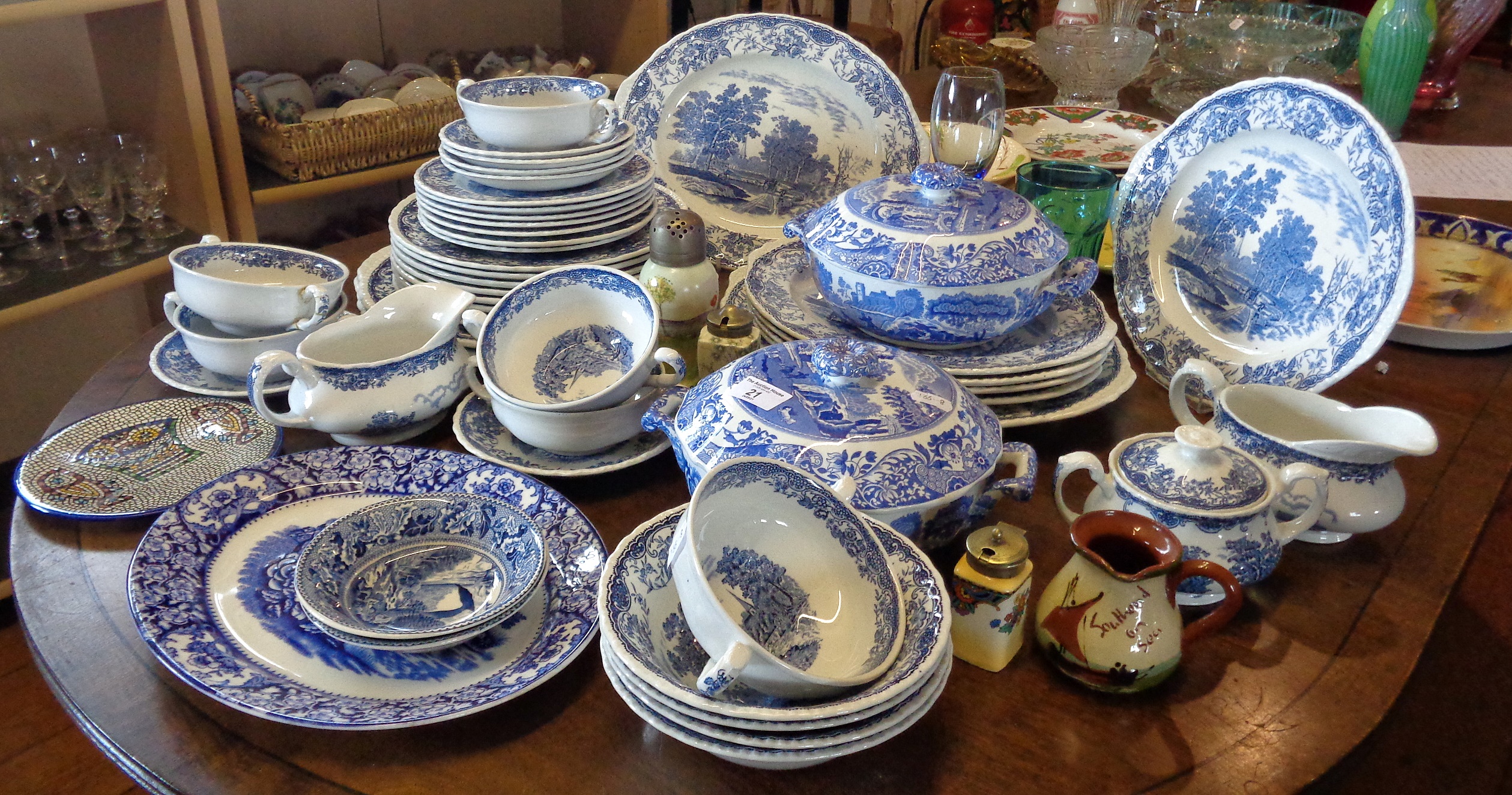 Extensive blue and white dinner service, inc. two Spode Italian tureens