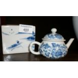 Chinese blue and white porcelain brush washer, 9cm square. Together with a Chinese Guang Xu blue and