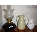 Studio pottery oil lamp and two jugs by Russell Collins of Hooknorton Pottery