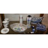 Dresden painted porcelain basket dish, small similar pot pourri and other china (12 items)