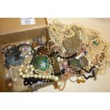 Box of vintage costume jewellery, etc.