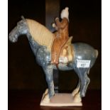 Chinese Tang tomb horse and rider, 29cm high