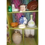 Stoneware jelly mould, old inhaler, and other pottery inc. large flagon