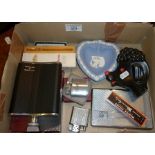 Lighters, cigars, hip flask, cigarette case and two ashtrays