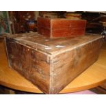 Old wooden champagne crate with hinged lid and another small box