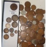 Five 1887 various silver coins, a 1787 Georgian shilling and a quantity of copper coins