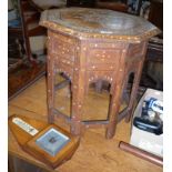 Indian inlaid 'Moorish' table and a 1930's barometer