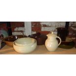 7 items of studio pottery and a Le Creuset cook pot with lid