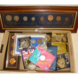 Assorted commemorative and other coins, including framed and mounted sets, etc.