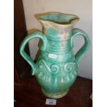 Large Beswick green pottery two-handled vase (A/F), 11" tall